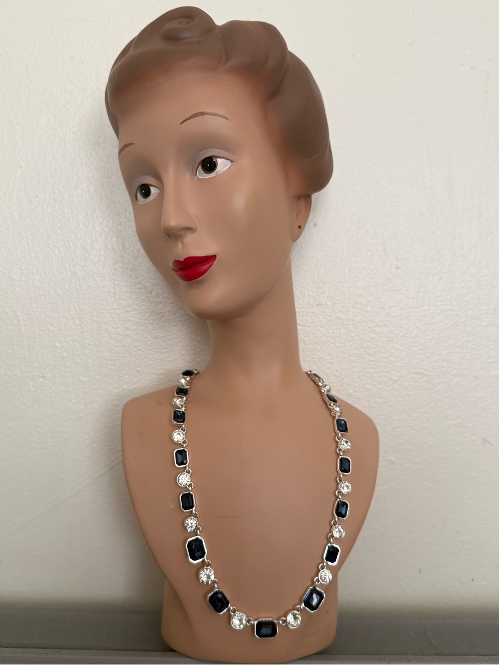 Anne Klein NWT Silver Tone Necklace with Blue Gem Accents